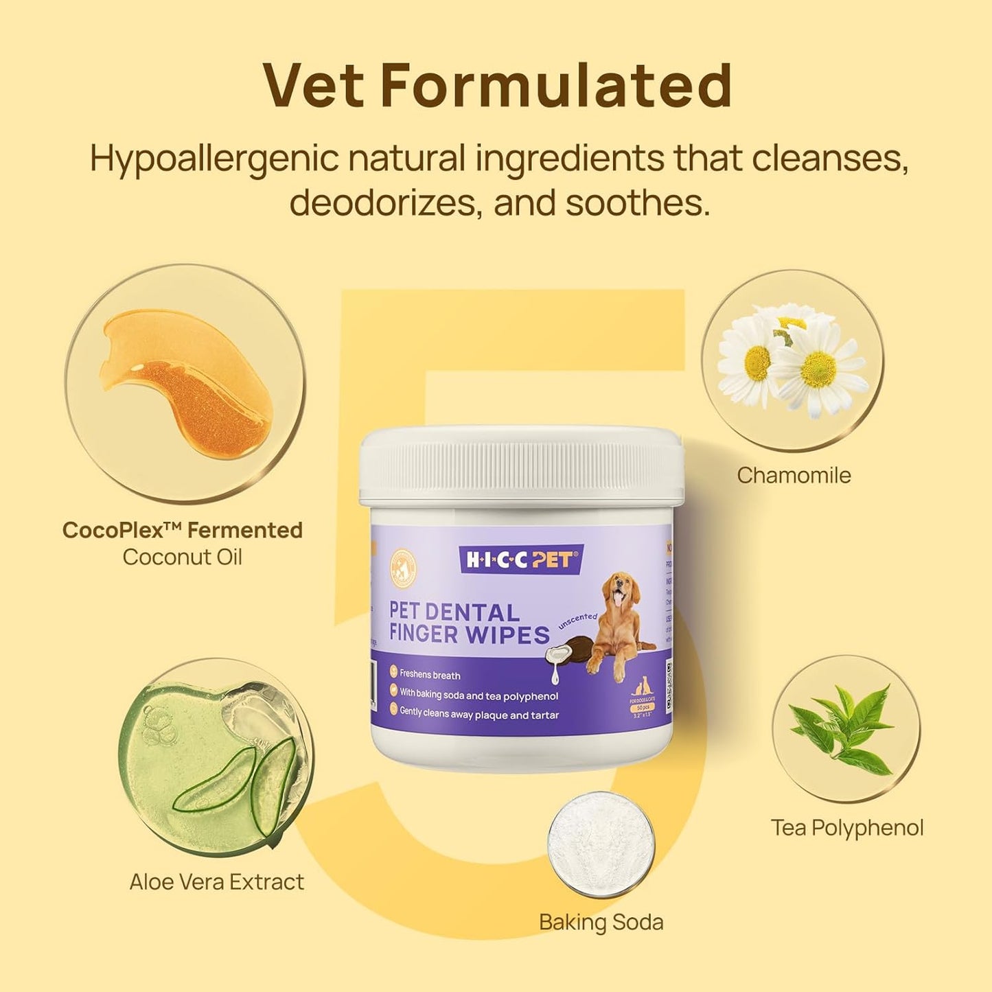 Teeth Cleaning Wipes for Dogs & Cats, Remove Bad Breath by Removing Plaque and Tartar Buildup, Disposable Dog Finger Toothbrush Gentle Pet Dental Care Wipes, 50 Counts, (Unscented)