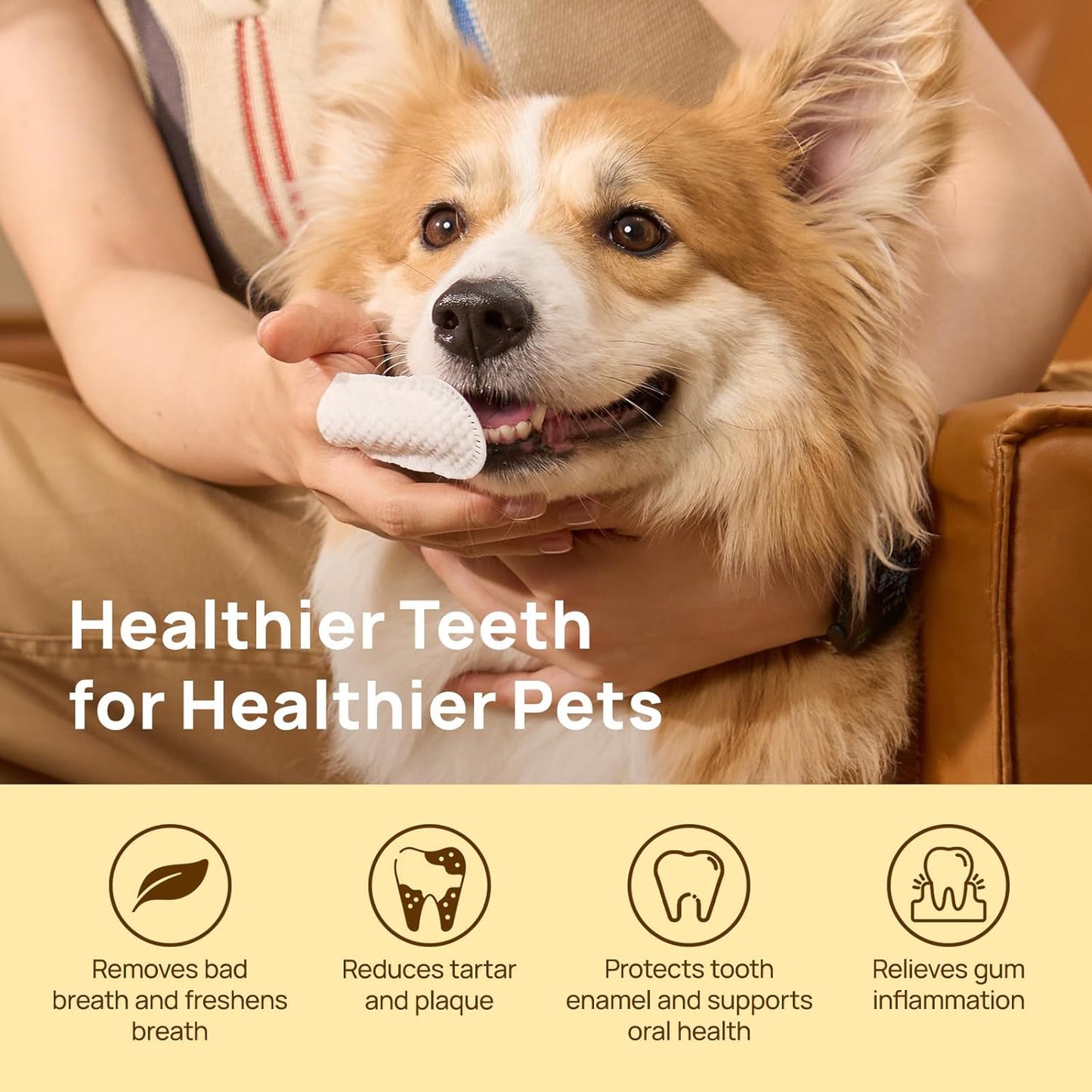 Teeth Cleaning Wipes for Dogs & Cats, Remove Bad Breath by Removing Plaque and Tartar Buildup, Disposable Dog Finger Toothbrush Gentle Pet Dental Care Wipes, 50 Counts, (Unscented)