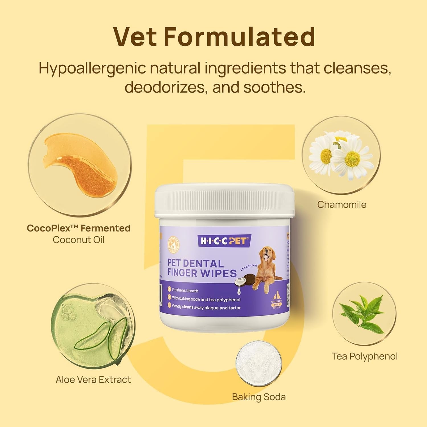 Teeth Cleaning Wipes for Dogs & Cats, Remove Bad Breath by Removing Plaque and Tartar Buildup, Disposable Dog Finger Toothbrush Gentle Pet Dental Care Wipes, 50 Counts, (Unscented)